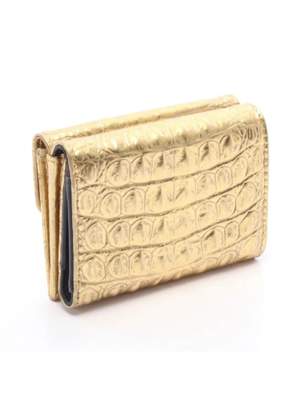 Chanel Trifold Wallet Classic Small Croco Embossed Gold Leather